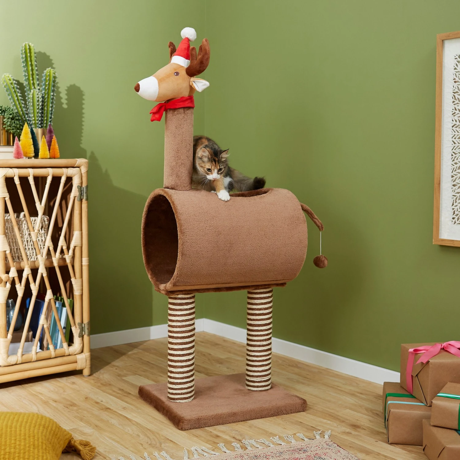 Frisco Holiday 52.3-in Reindeer Cat Scratching Post & Tunnel Frisco Holiday 52.3-in Reindeer Cat Scratching Post & Tunnel -Pet Store 236569 MAIN. AC SS1800 V1601332264