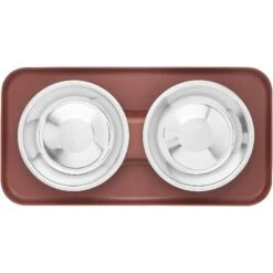 Frisco Silicone Stainless Steel Double Diner Dog & Cat Bowl, Brown -Pet Store 277551 PT4. AC SS1800 V1627935079