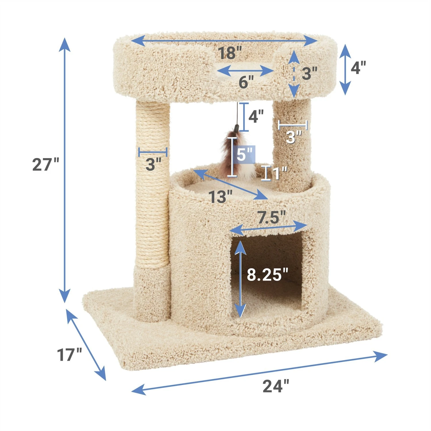 Frisco 27-in Real Carpet Cat Tree with Condo and Oval Perch Frisco 27-in Real Carpet Cat Tree With Condo And Oval Perch -Pet Store 282747 PT1. AC SS1800 V1628879517