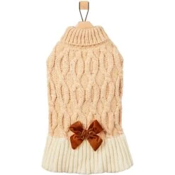 Frisco Cable Knit Dog & Cat Sweater Dress With Velvet Bow -Pet Store 745838 PT4. AC SS1800 V1694793759